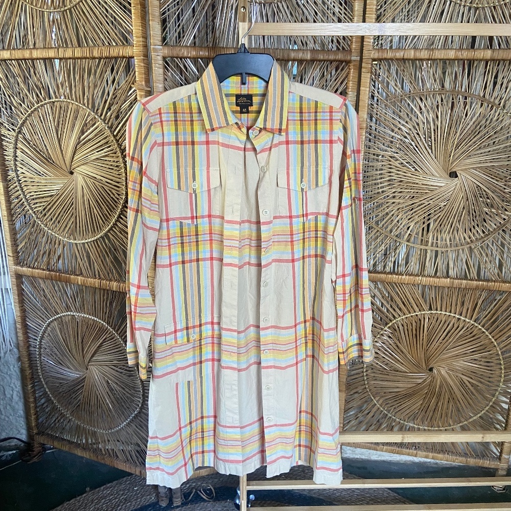 LL Bean Womens Plaid Shirt Dress Size 10P